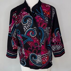 Choices Black Multicolor Design Big Button Front Close Jacket